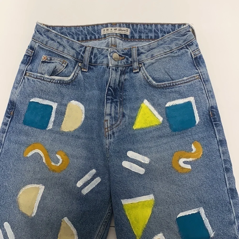 Denim & Co Cropped painted jeans with raw hem
